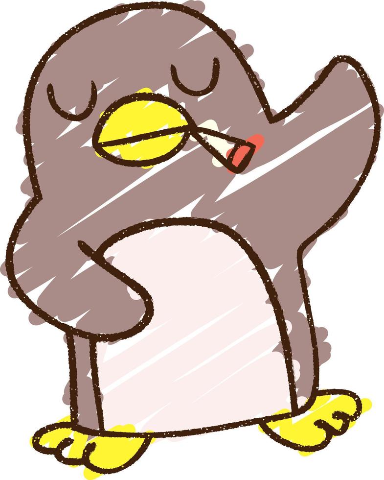 desenho de giz de pinguim fumando vetor