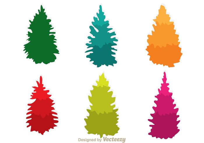 Ícones de árvores de cedro coloridas vetor