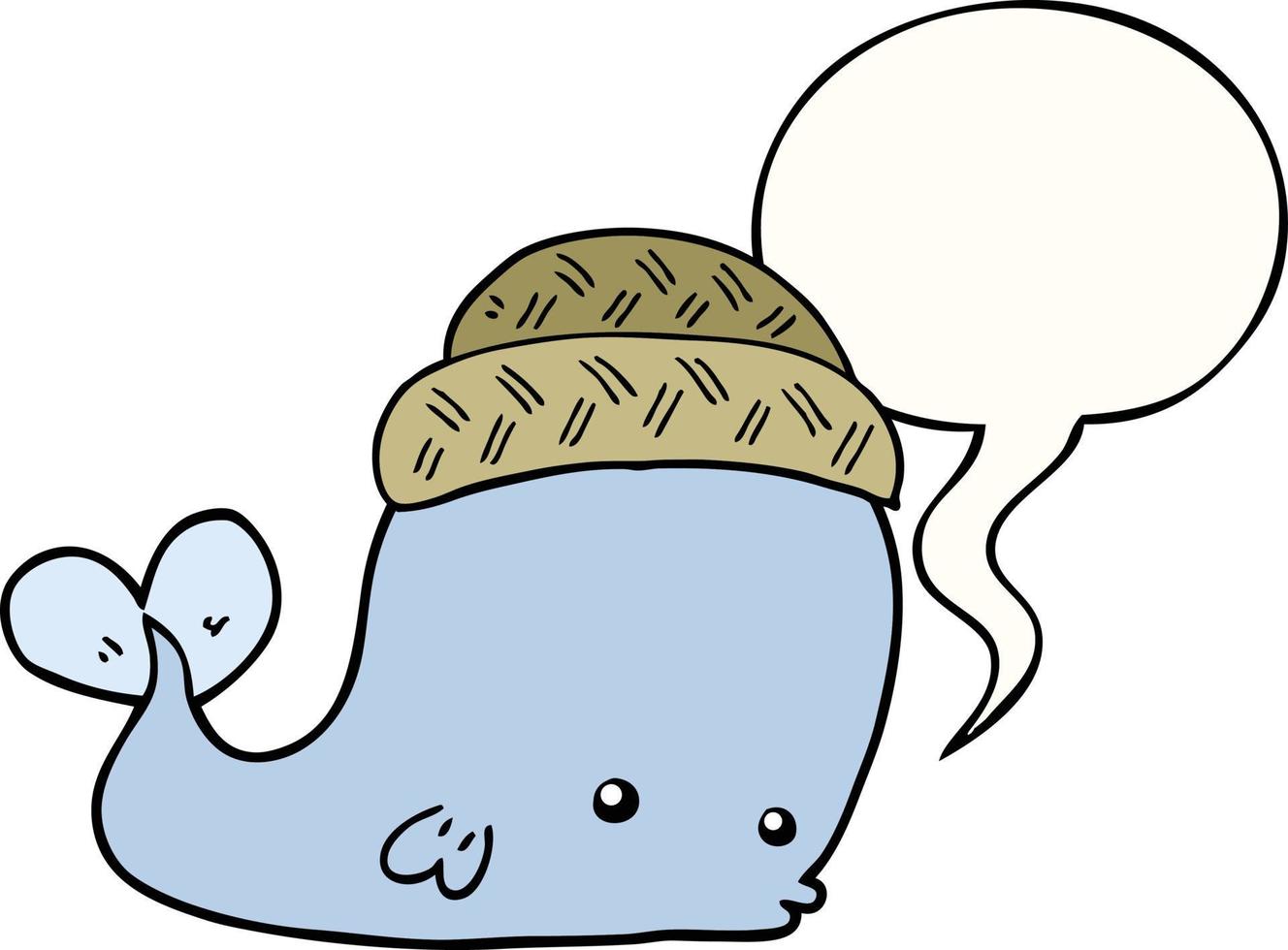 baleia de desenho animado usando chapéu e balão de fala vetor