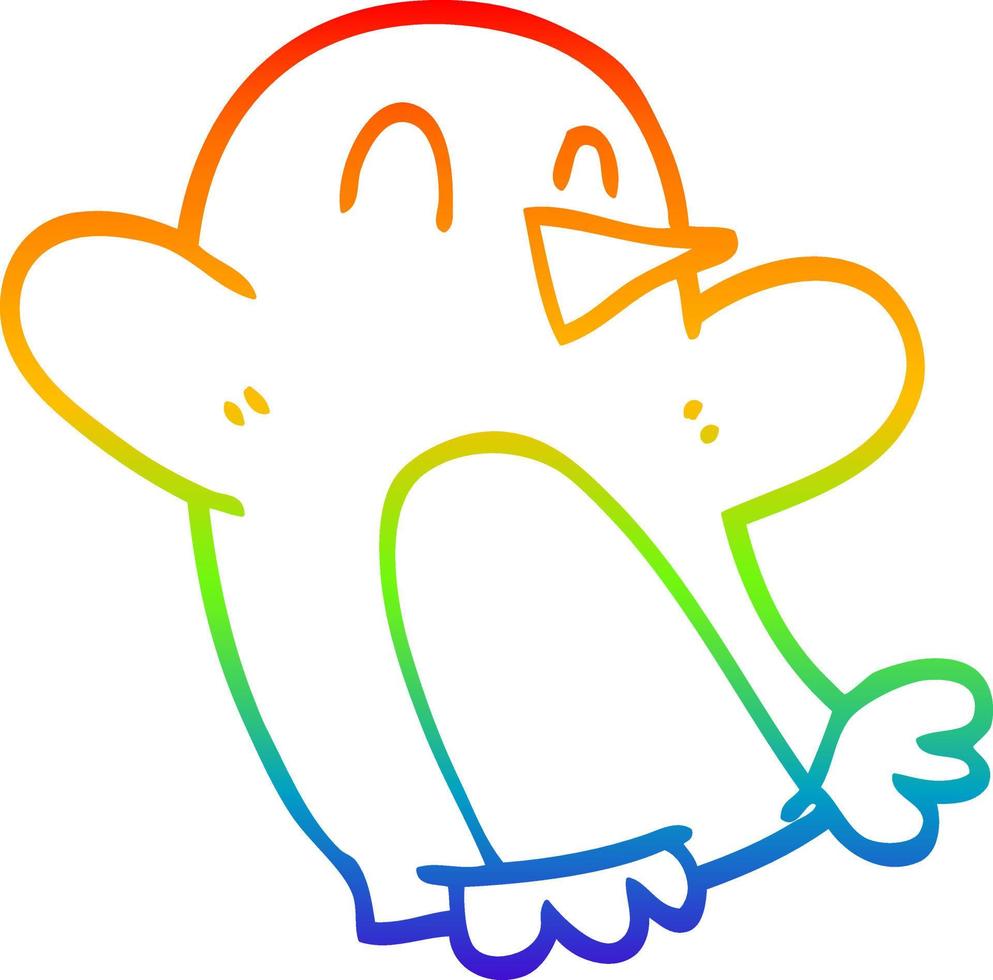 desenho de linha de gradiente de arco-íris desenho animado pinguim de natal vetor