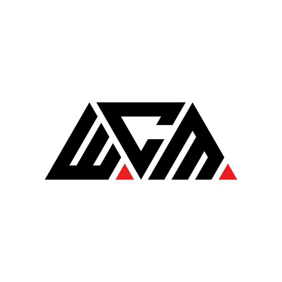 design de logotipo de letra triangular wcm com forma de triângulo. monograma de design de logotipo de triângulo wcm. modelo de logotipo de vetor de triângulo wcm com cor vermelha. logotipo triangular wcm logotipo simples, elegante e luxuoso. wcm