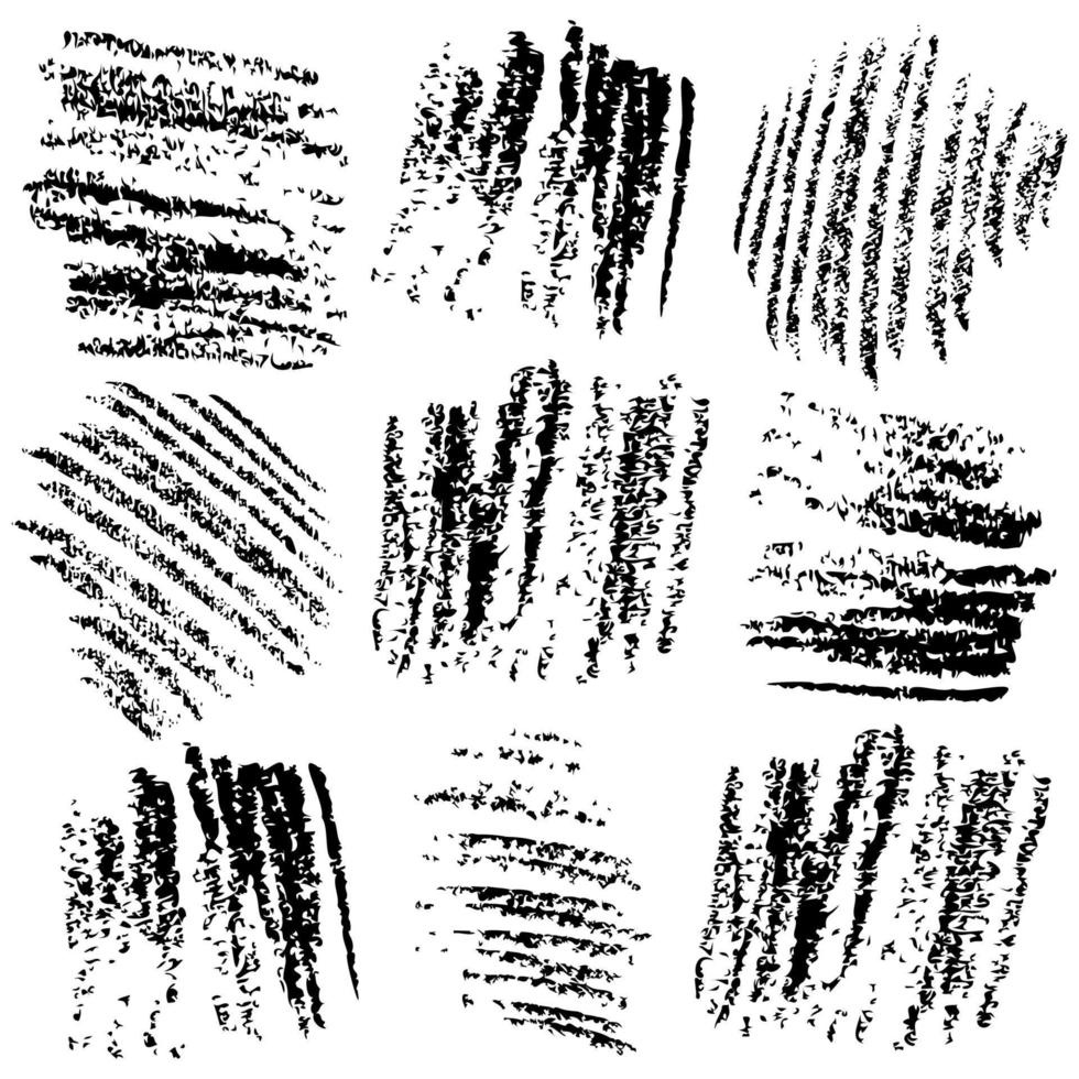 coleção de texturas de giz de cera. conjunto de listras grunge mão desenhada. pinceladas secas isoladas no fundo branco. textura de giz. vetor