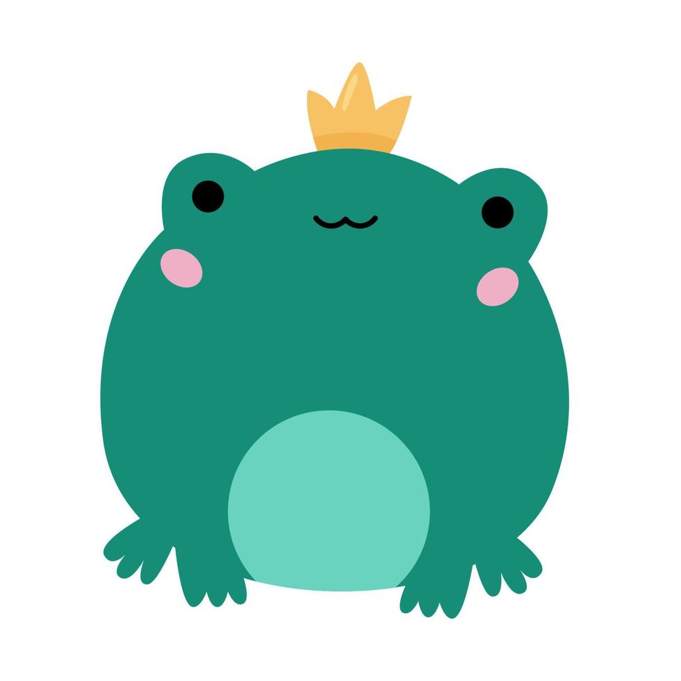 sapo príncipe kawaii em fundo branco. personagem de desenho animado para história de conto de fadas. sapo rei com uma coroa de ouro. ilustração vetorial. vetor