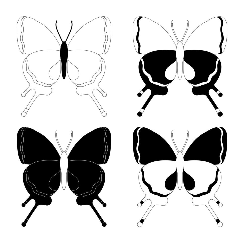 conjunto de espécies, insetos borboleta preto e branco, estilo simples. vetor