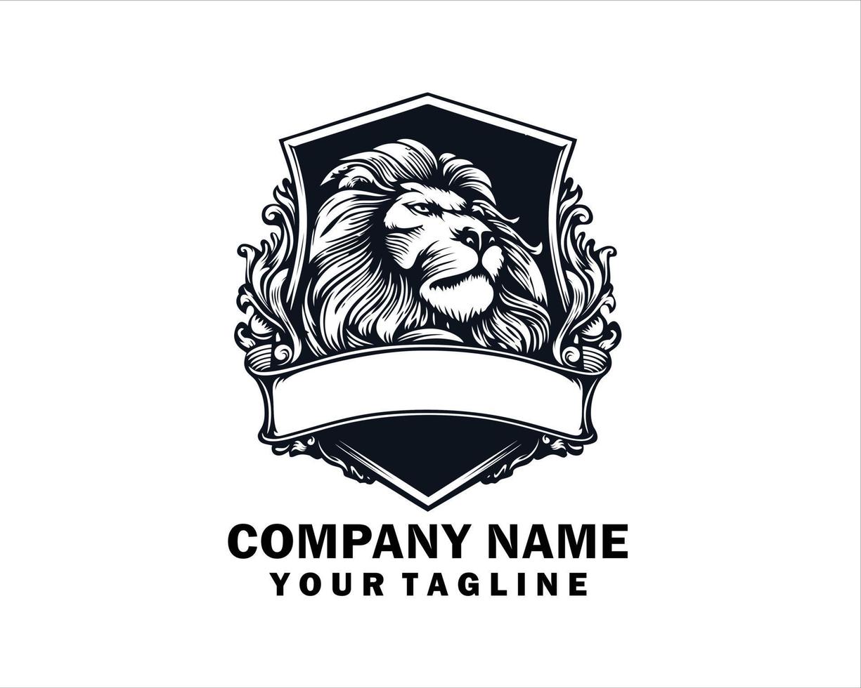 logotipo de cabeça de leão com moldura vetor
