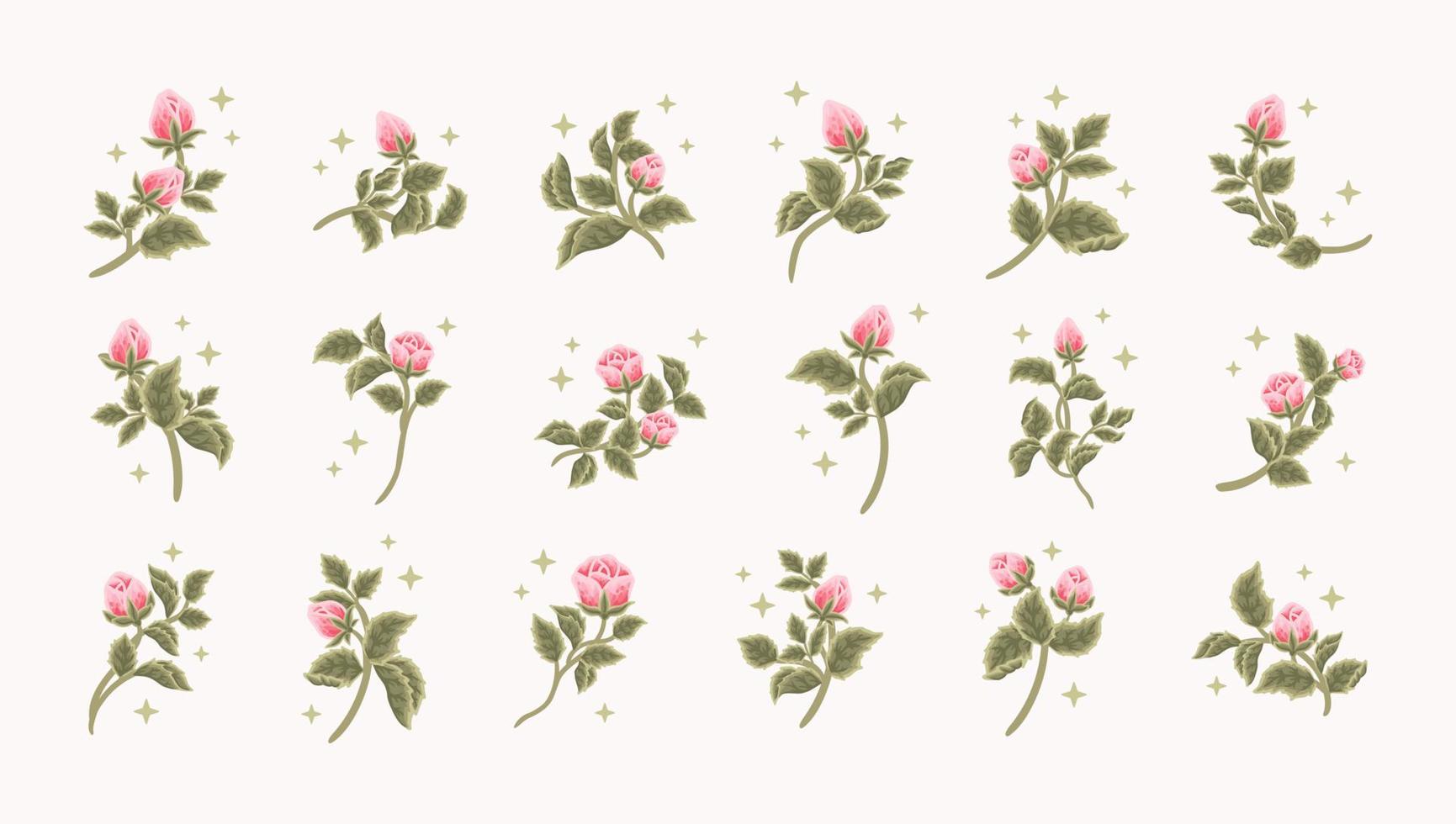 coleção de logotipo feminino vintage romântico botão de flor rosa, rótulo de beleza, elementos de marca vetor