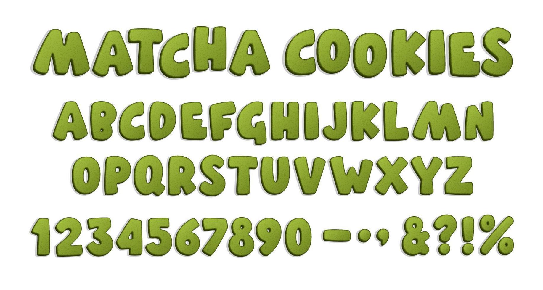 fonte de biscoito de desenho animado com letras de biscoito matcha verde vetor