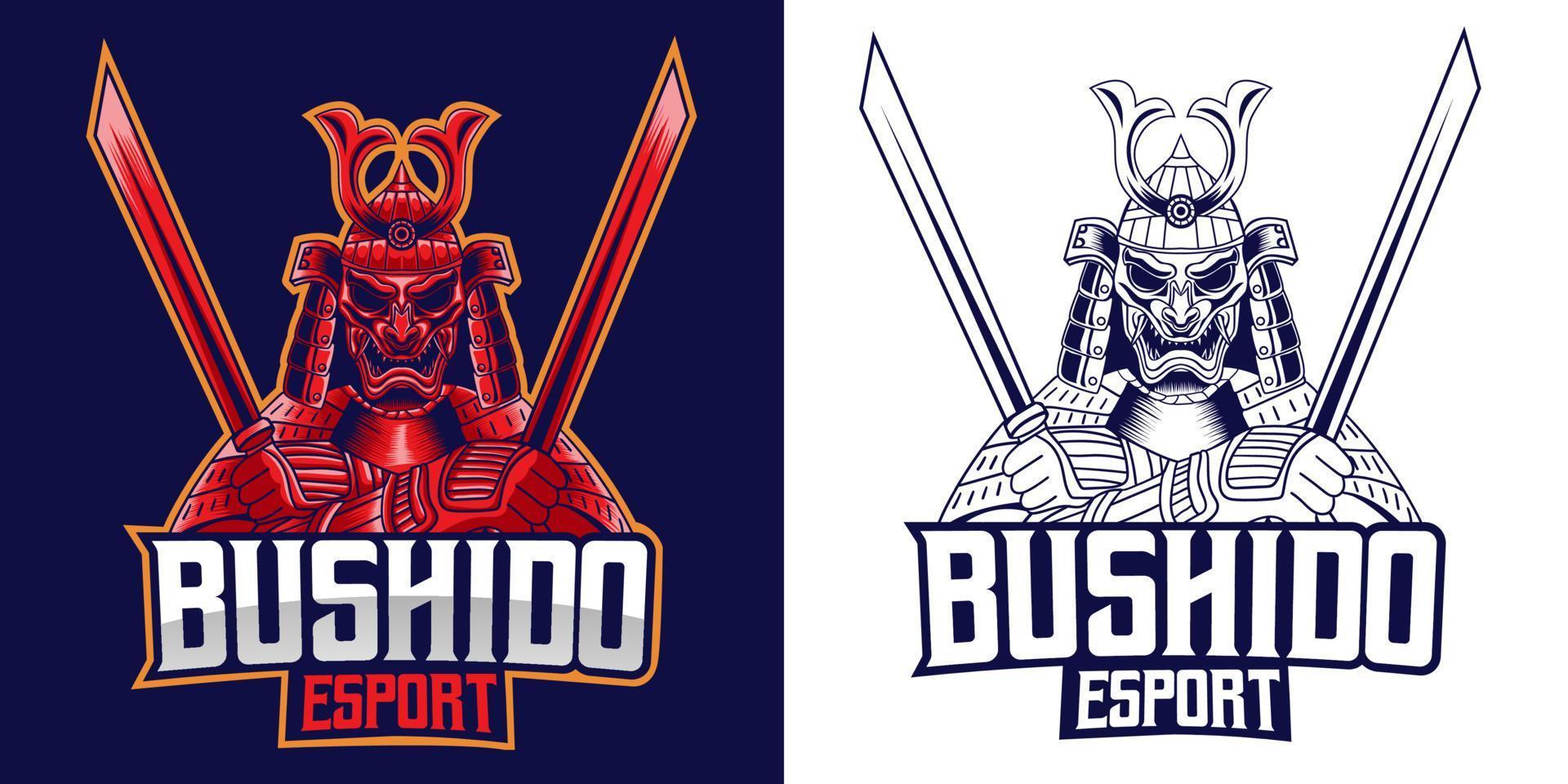 design de mascote do logotipo do bushido esport vetor