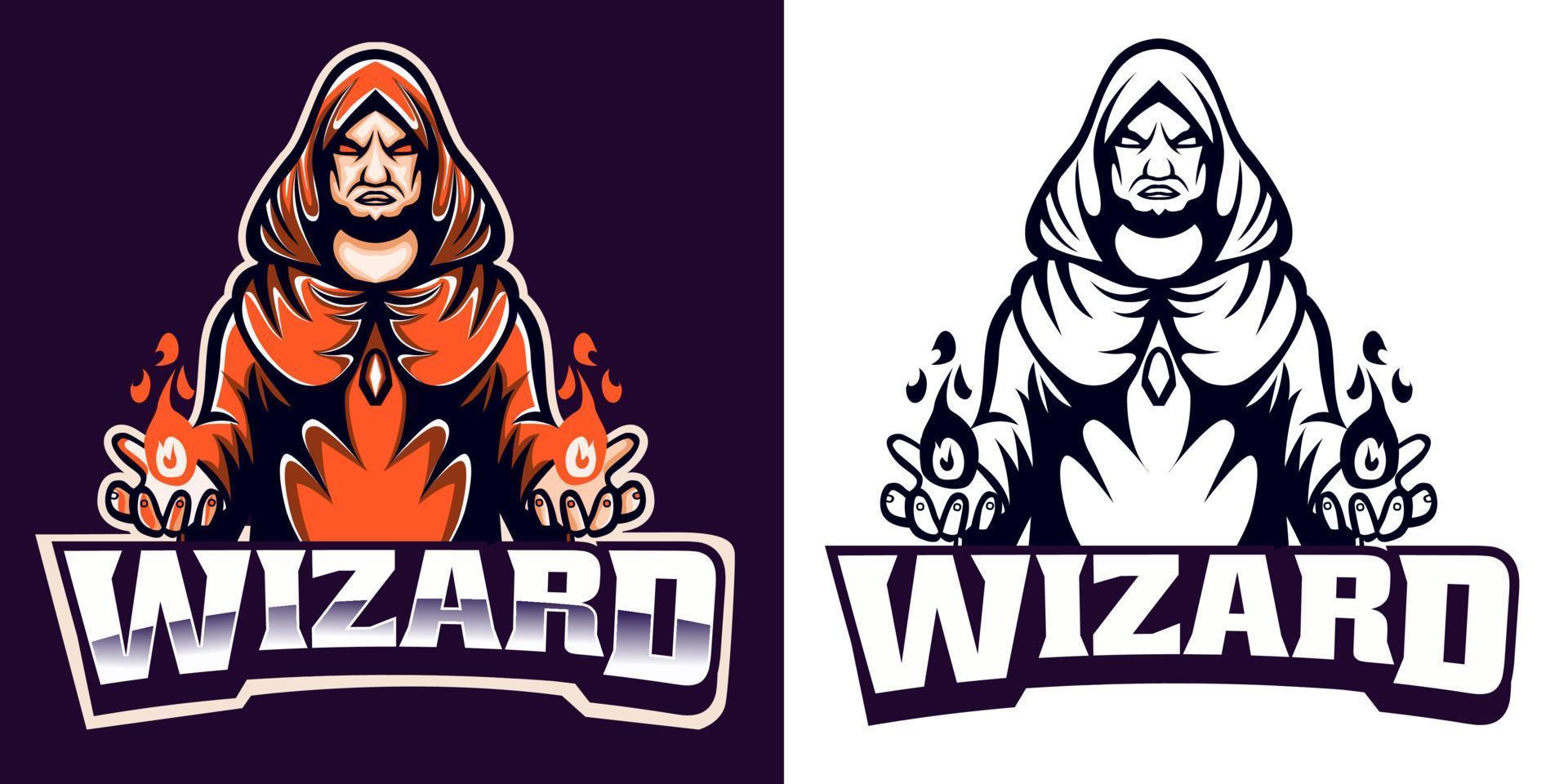 design de mascote do logotipo do wizard esport vetor