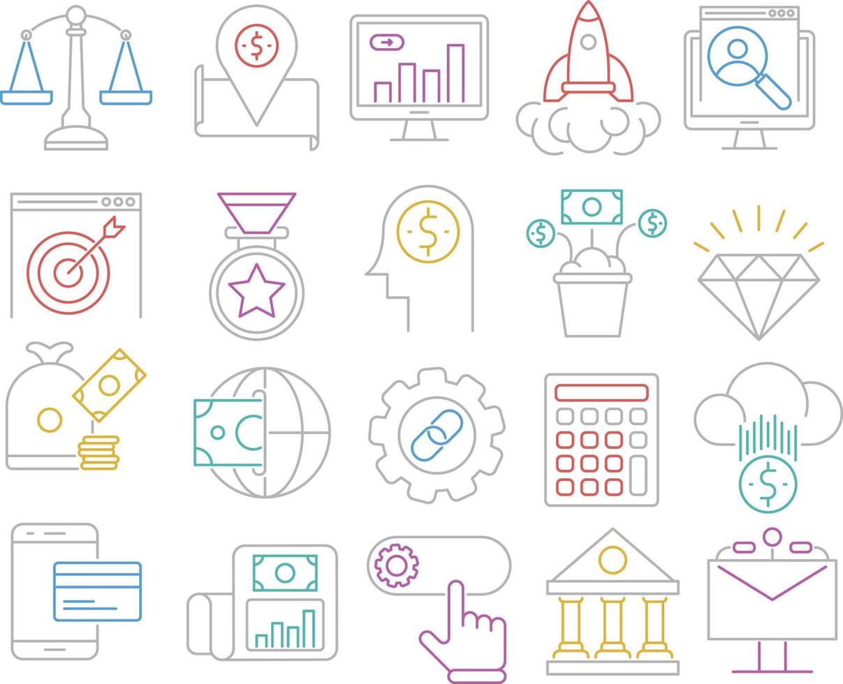 conjunto de ícones vetoriais relacionados a negócios e finanças. vetor