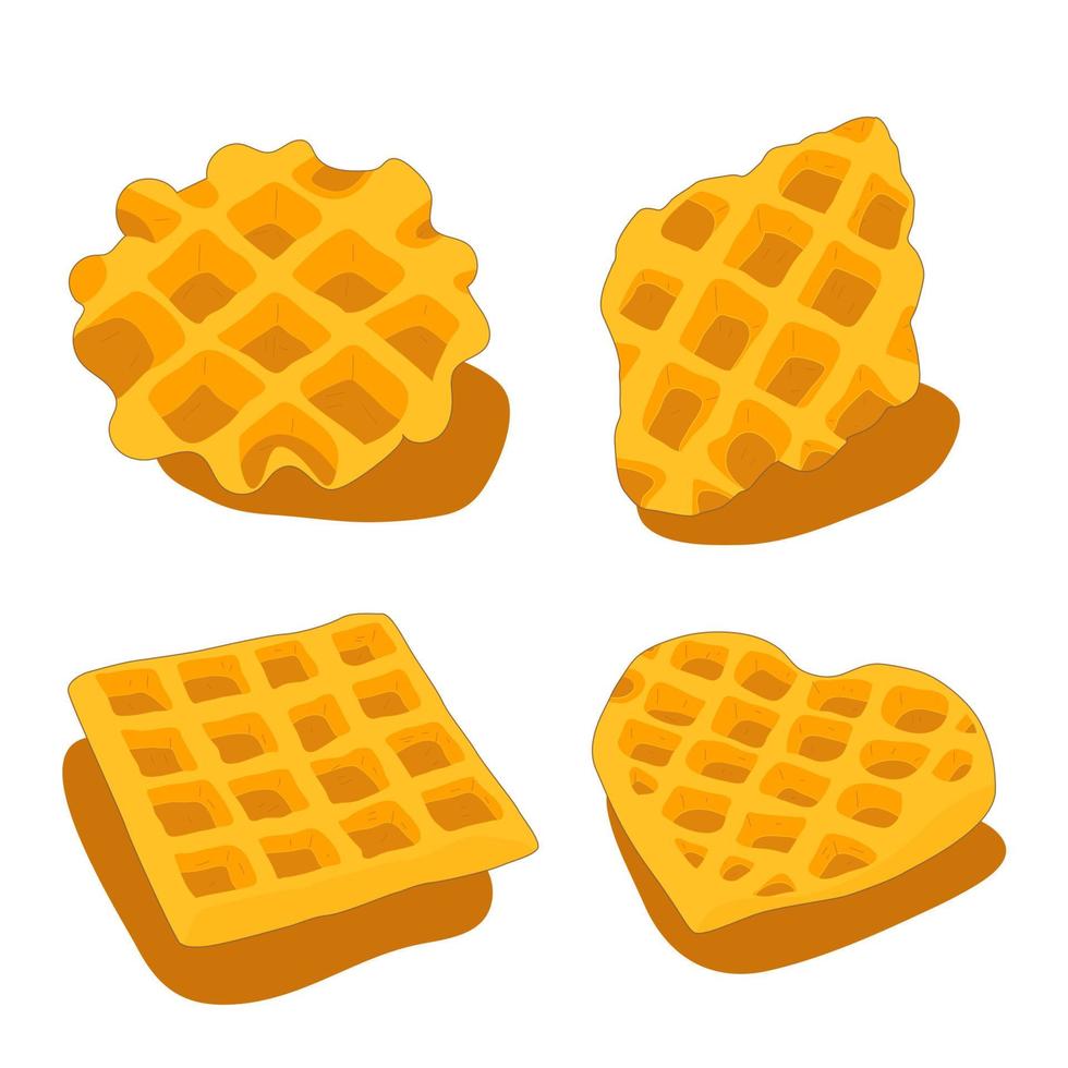 ilustração de waffle, quatro tipos de café da manhã de waffle. fundo isolado. vetor