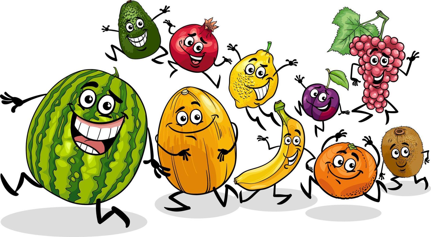 grupo de personagens de quadrinhos de frutas engraçadas dos desenhos animados vetor