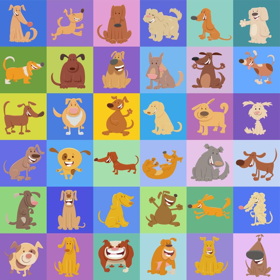 design de plano de fundo ou padrão com personagens de cachorro em quadrinhos vetor