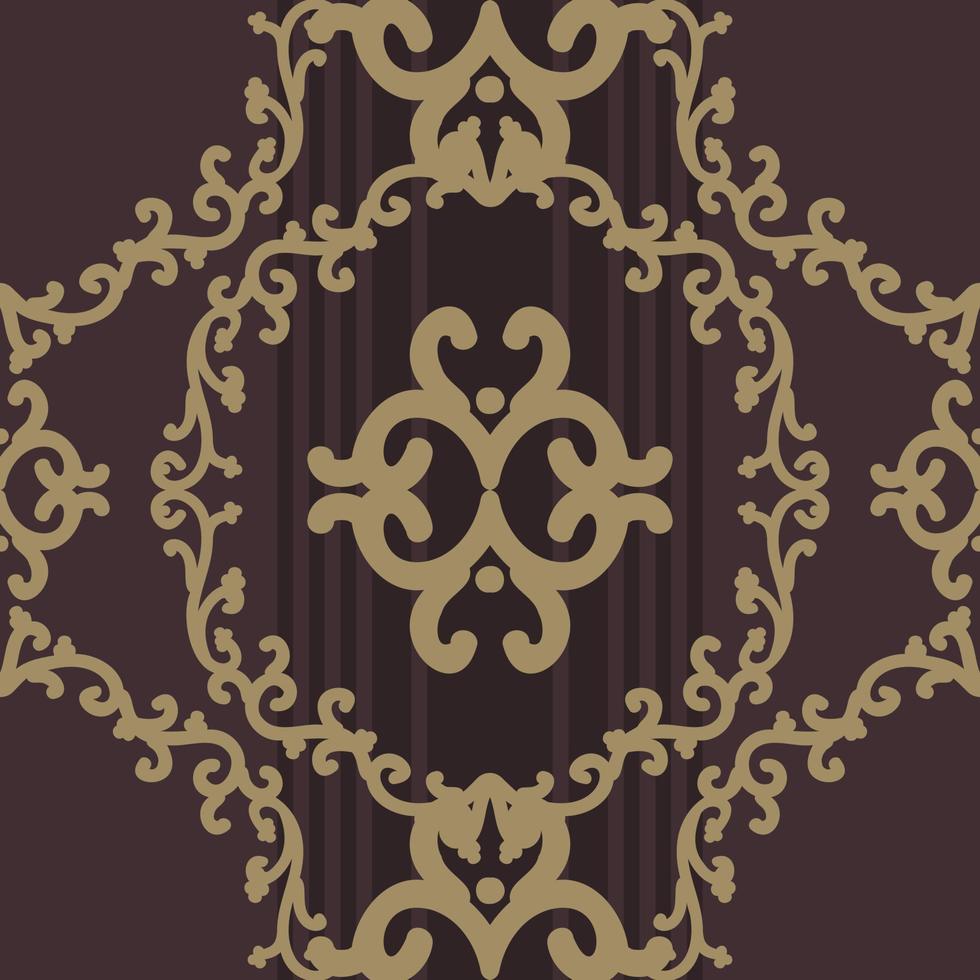 ornamento de ouro barroco em fundo escuro. padrão de textura vintage. padrão de damasco sem costura. ilustração vetorial. para papel de parede, têxteis, azulejos ou papel de embrulho. vetor