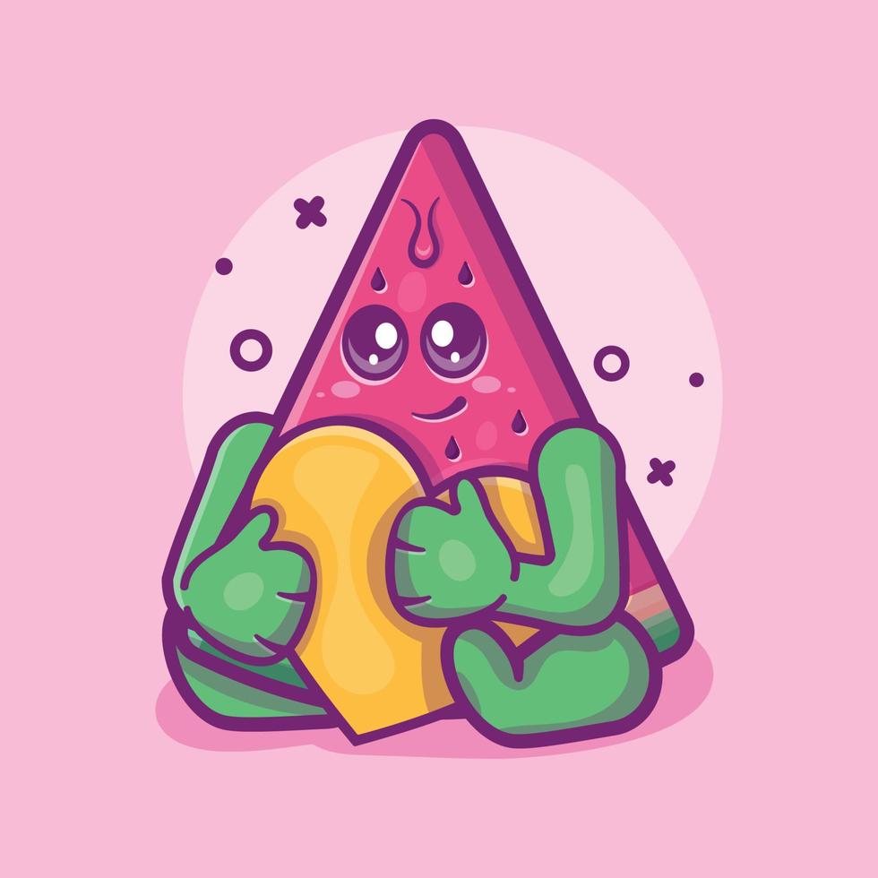 mascote de personagem de fruta melancia fofa segurando desenho de coração isolado de sinal de amor em design de estilo simples vetor