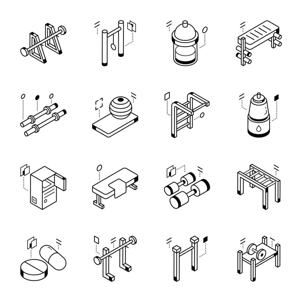 pacote de ícones de linha de máquinas de ginástica vetor