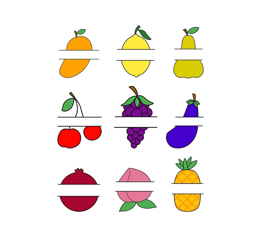 ilustrações de divisão de frutas de coleção vetor