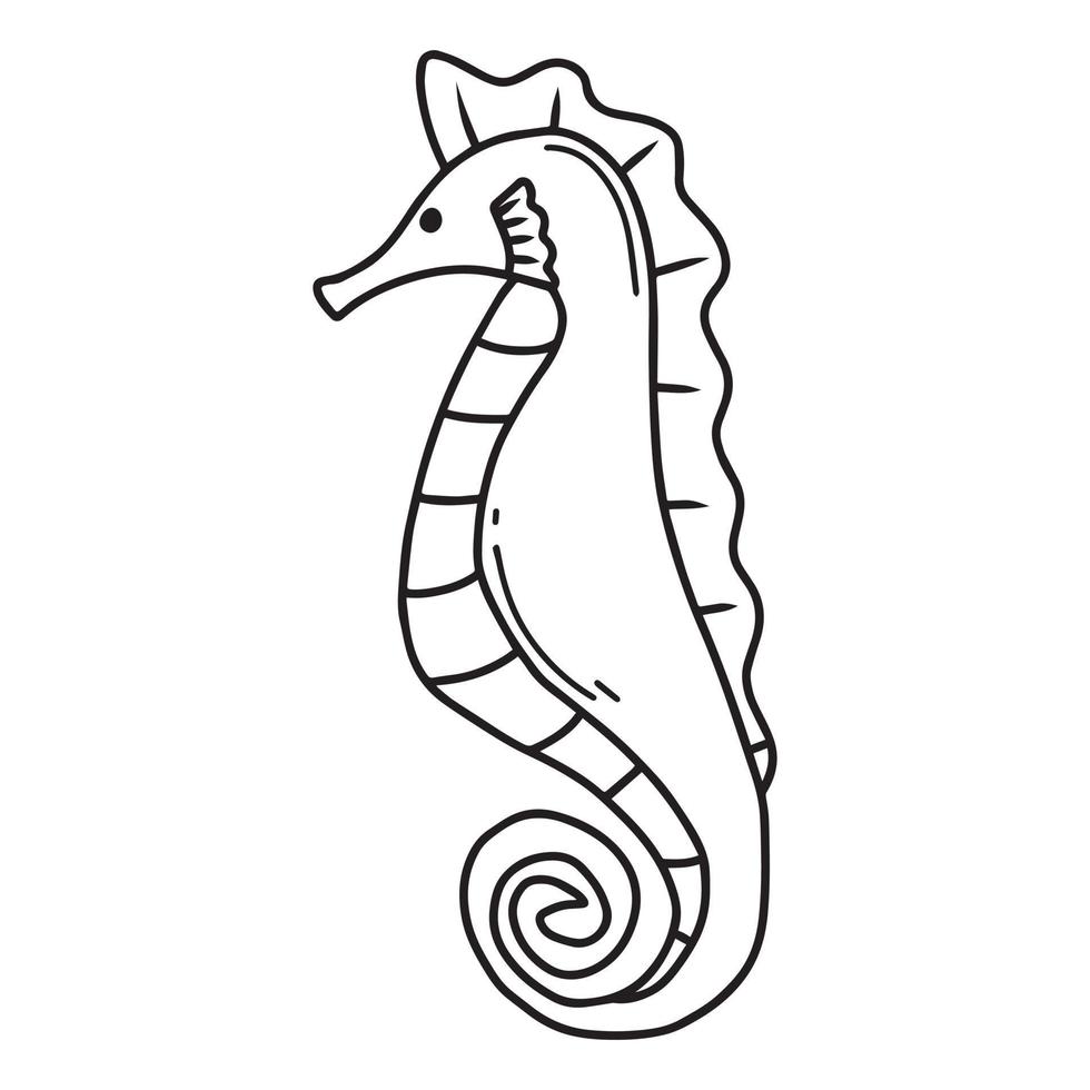 ilustração infantil de cavalo-marinho isolado no fundo branco. cavalo-marinho desenhado à mão em estilo doodle. ilustração vetorial vetor