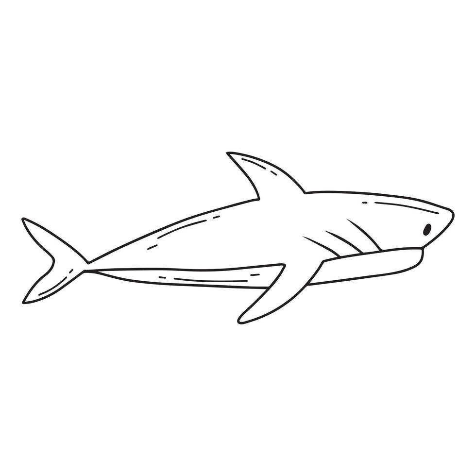 ilustração infantil de tubarão bonito isolado no fundo branco. tubarão desenhado à mão em estilo doodle. ilustração vetorial vetor