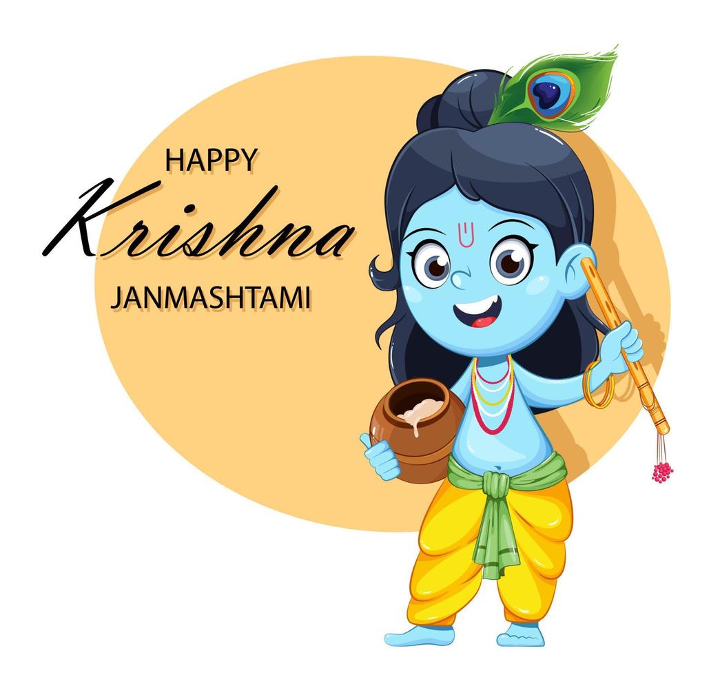 cartão feliz Krishna Janmashtami vetor