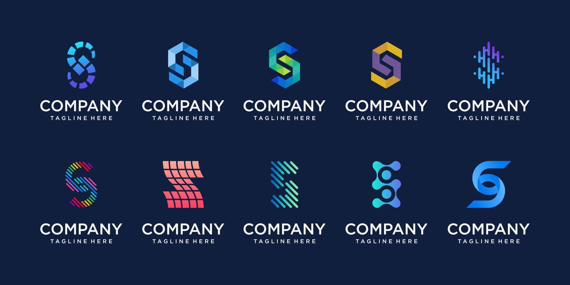conjunto de modelo de design de logotipo de letra inicial s ss de coleção. ícones para negócios de moda, esporte, automotivo, tecnologia digital. vetor
