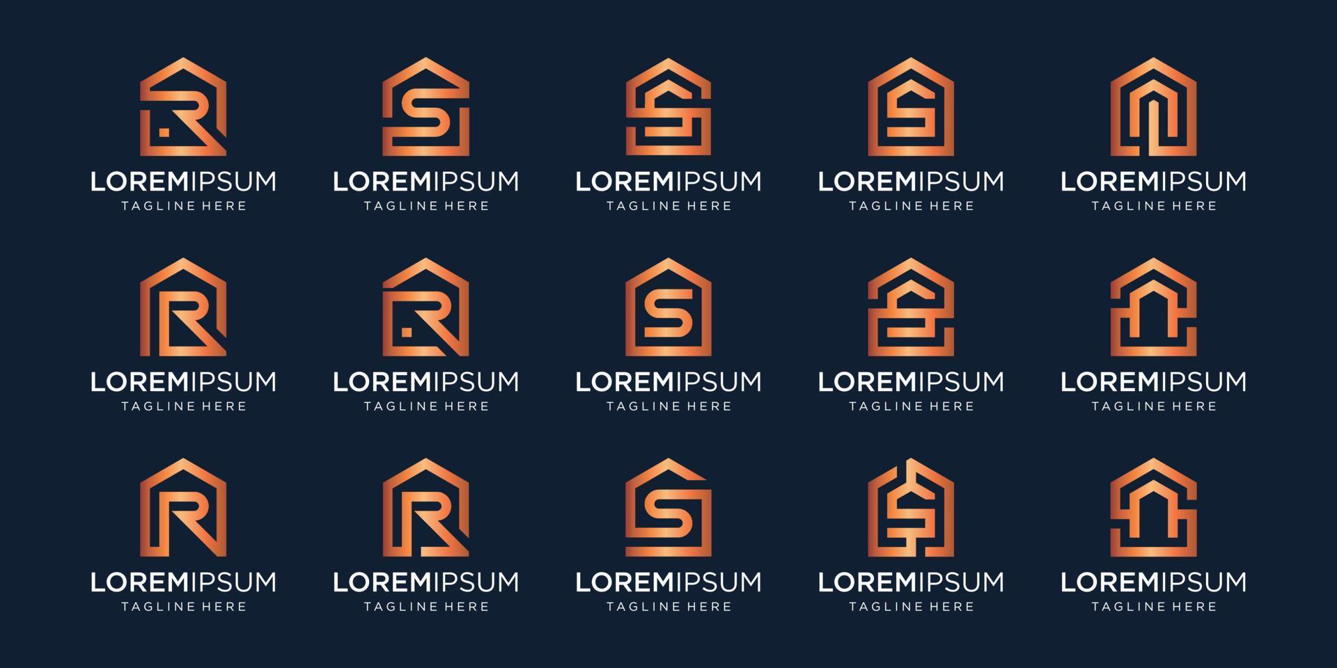 conjunto de logotipo em casa combinado com a letra r, s, n, modelo de design. vetor