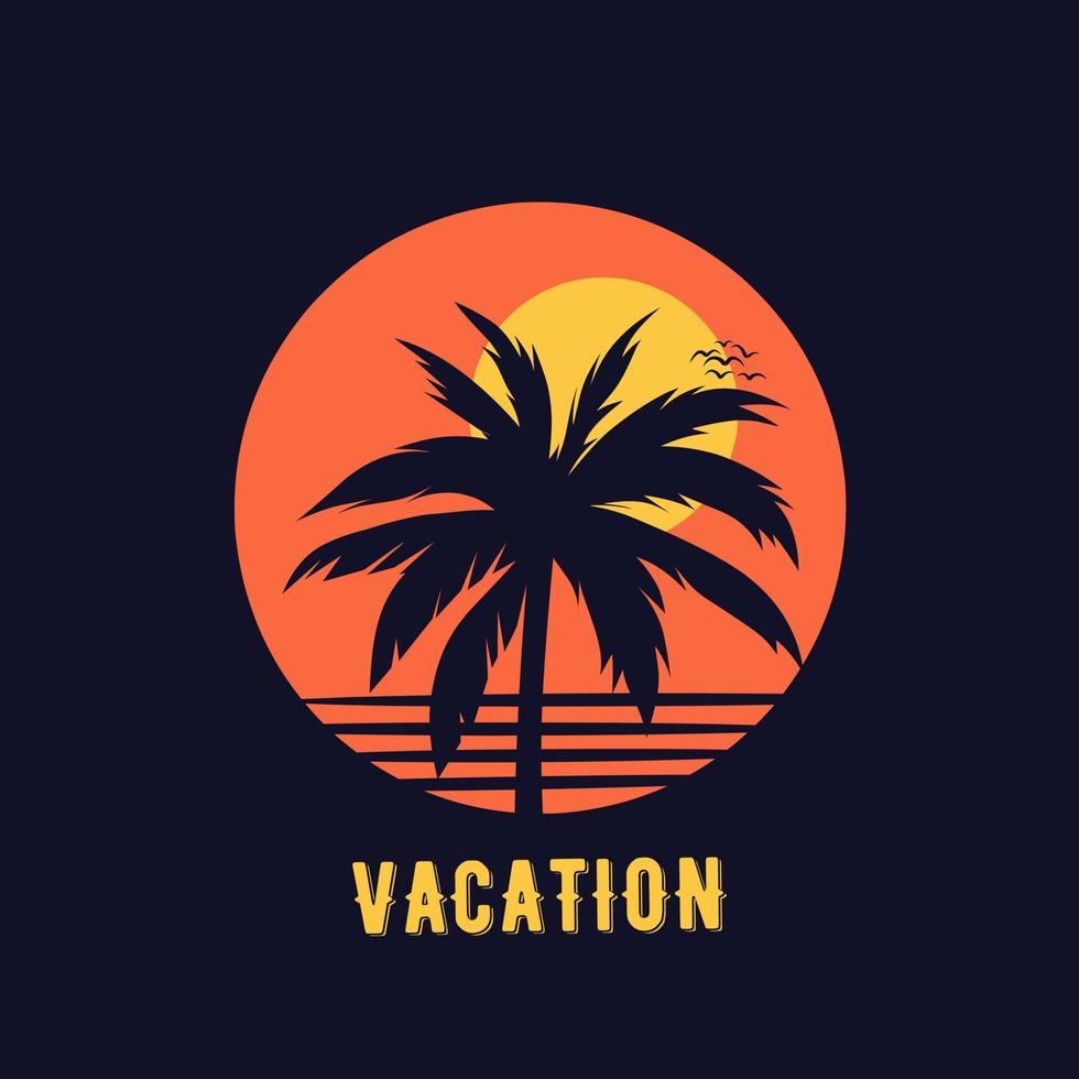 ilustração vetorial da silhueta da árvore nas férias de verão, férias na praia perfeitas para impressão, etc vetor