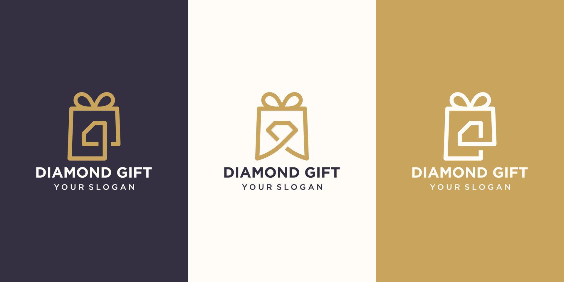 combinação de logotipo de presente e diamante. modelo exclusivo de design de surpresa e logotipo vetor