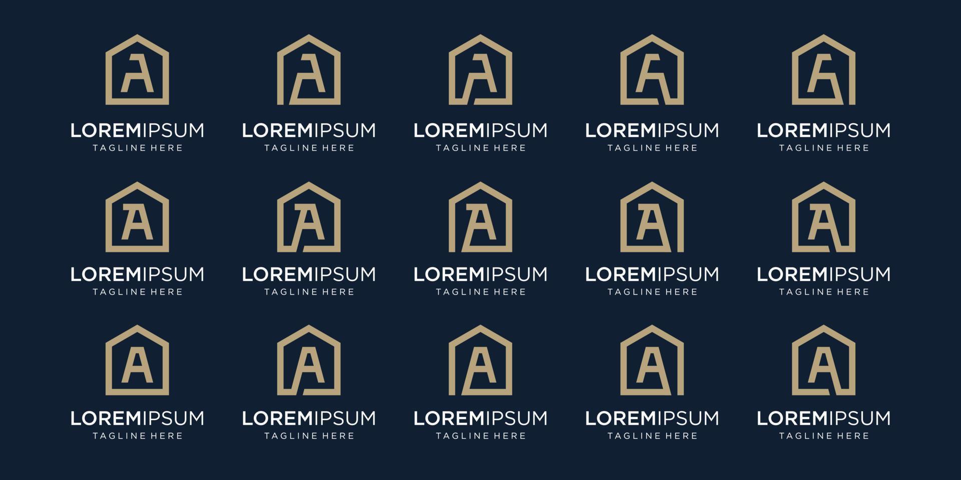 conjunto de logotipo em casa combinado com a letra a, modelo de design. vetor