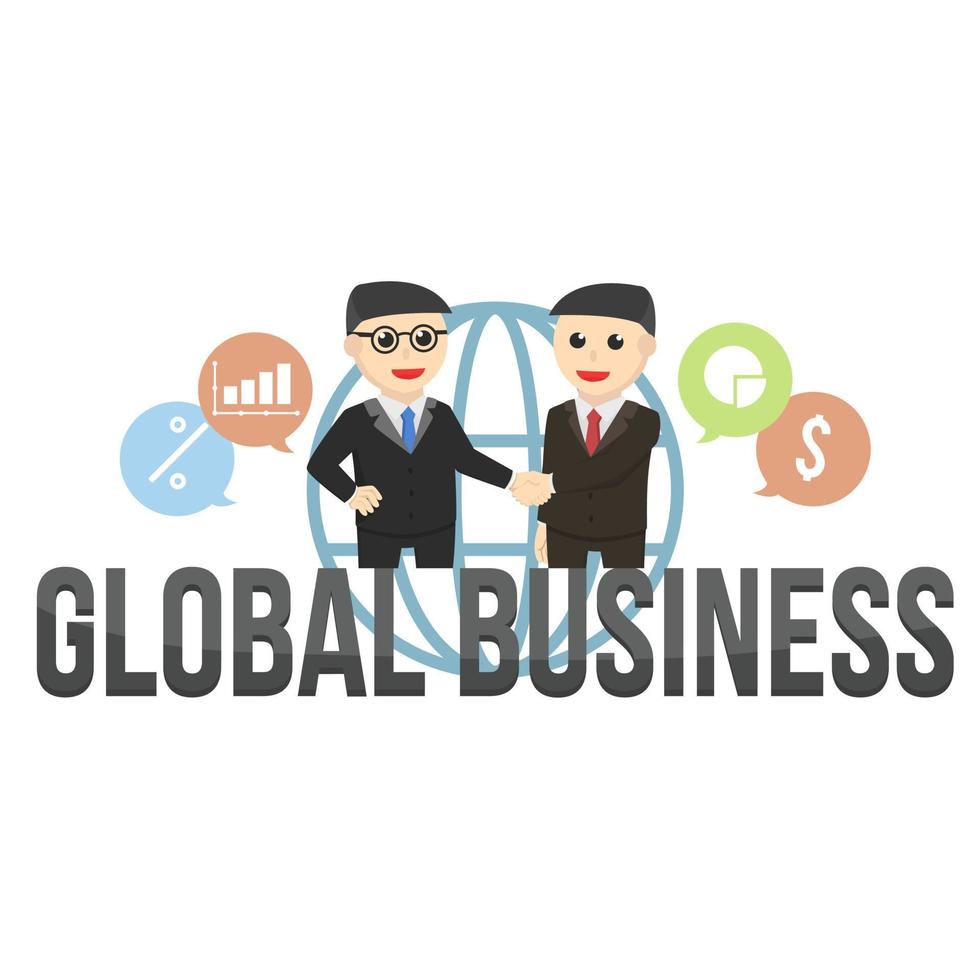conceito de negócio global com personagens de negócios em fundo branco vetor