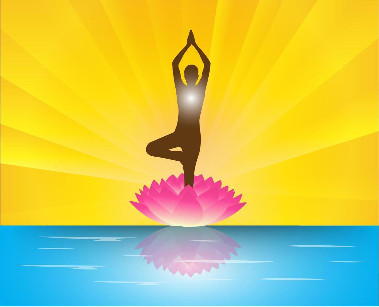 ioga de meditação com silhueta humana na flor de lótus vetor