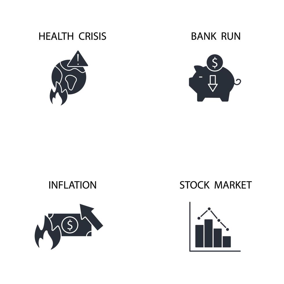 ícones de crise econômica definir cor. elementos do vetor de símbolo de pacote de crise econômica para web infográfico