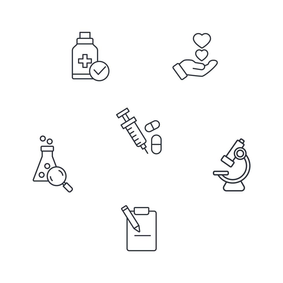 conjunto de ícones de pesquisa clínica. elementos de vetor de símbolo de pacote de pesquisa clínica para web infográfico