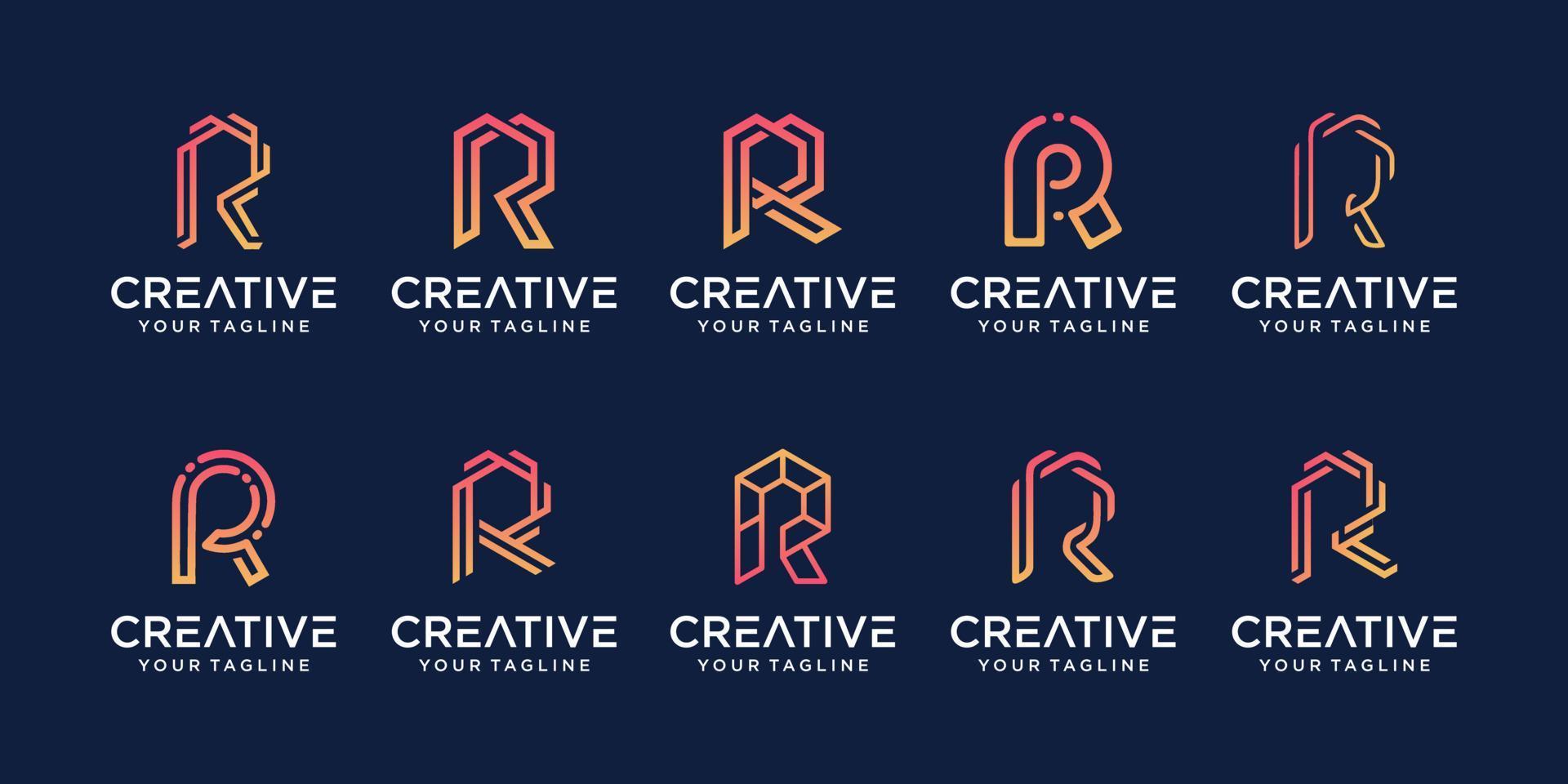 conjunto de modelo de logotipo de carta inicial de coleção r rr. ícones para negócios de moda, esporte, automotivo, tecnologia digital. vetor