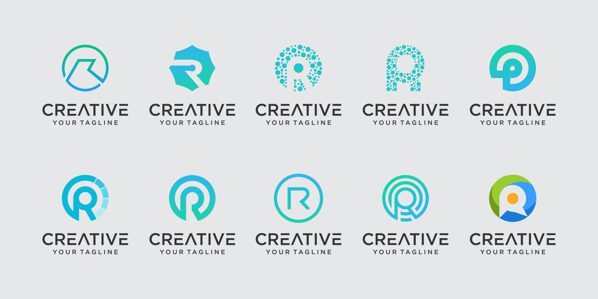 conjunto de modelo de logotipo de carta inicial de coleção r rr. ícones para negócios de moda, laboratório, automotivo, tecnologia digital. vetor