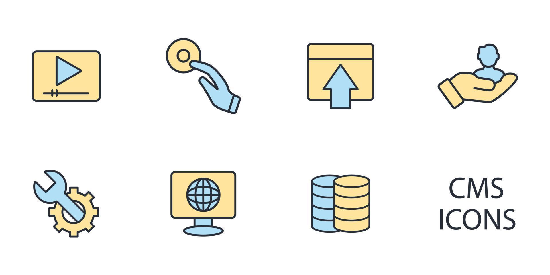 conjunto de ícones cms. cms pack elementos vetoriais de símbolo para web infográfico vetor