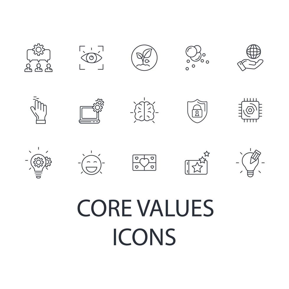 conjunto de ícones de valores fundamentais. valores centrais embalam elementos vetoriais de símbolo para web infográfico vetor