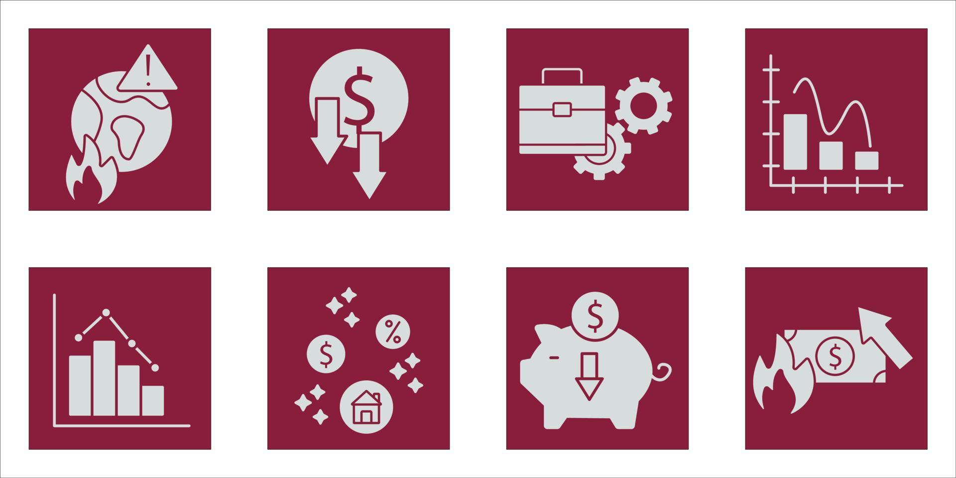 ícones de crise econômica definir cor. elementos do vetor de símbolo de pacote de crise econômica para web infográfico