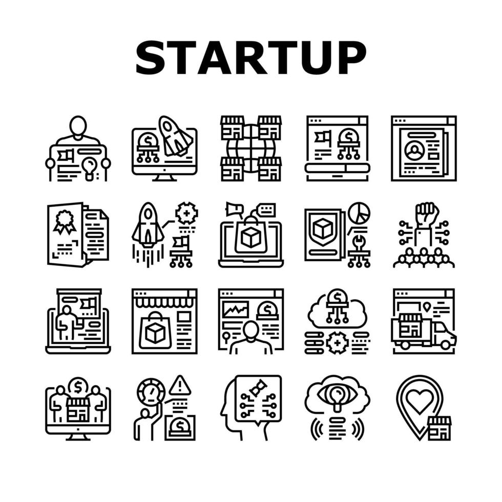 vetor de conjunto de ícones de lançamento de ideia de negócio de inicialização