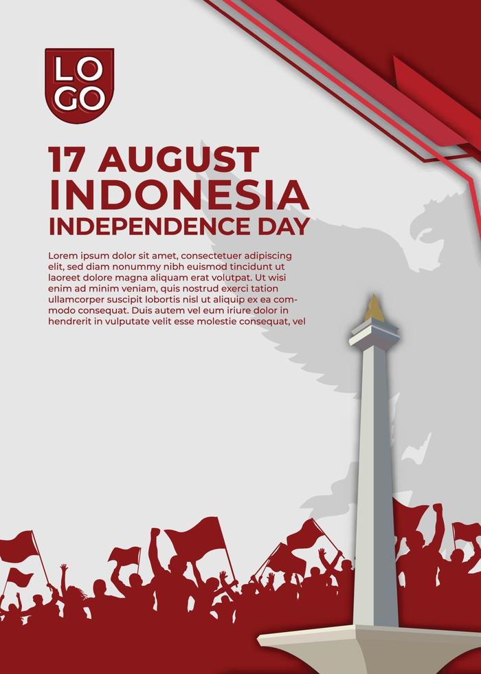 modelo moderno 3d dia da independência da indonésia com marco de monas e pessoas de euforia vetor