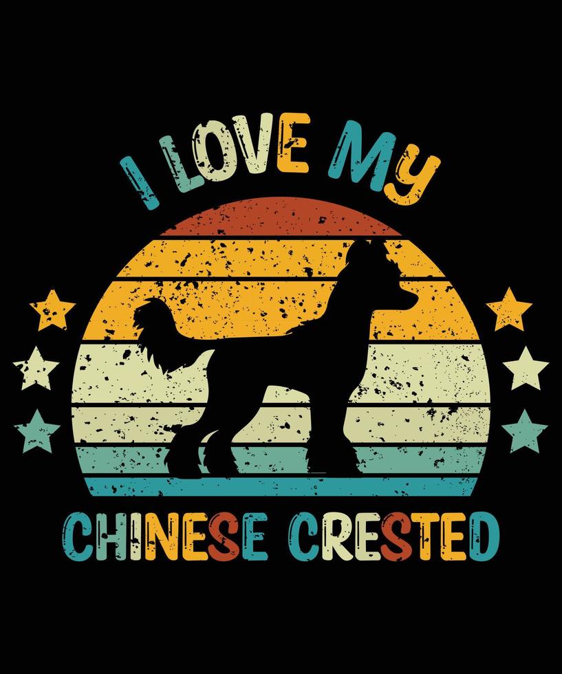 engraçado chinês com crista vintage retrô pôr do sol silhueta presentes amante de cães proprietário de cães camiseta essencial vetor