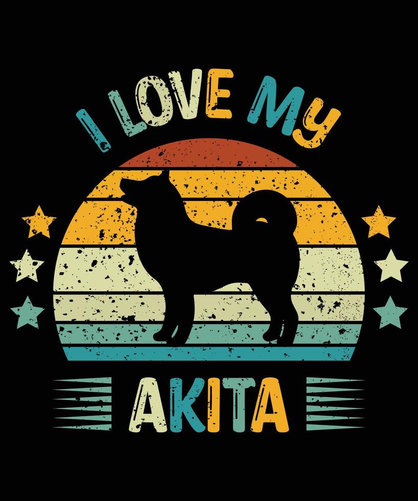 engraçado akita vintage retro pôr do sol silhueta presentes amante de cães proprietário de cães camiseta essencial vetor