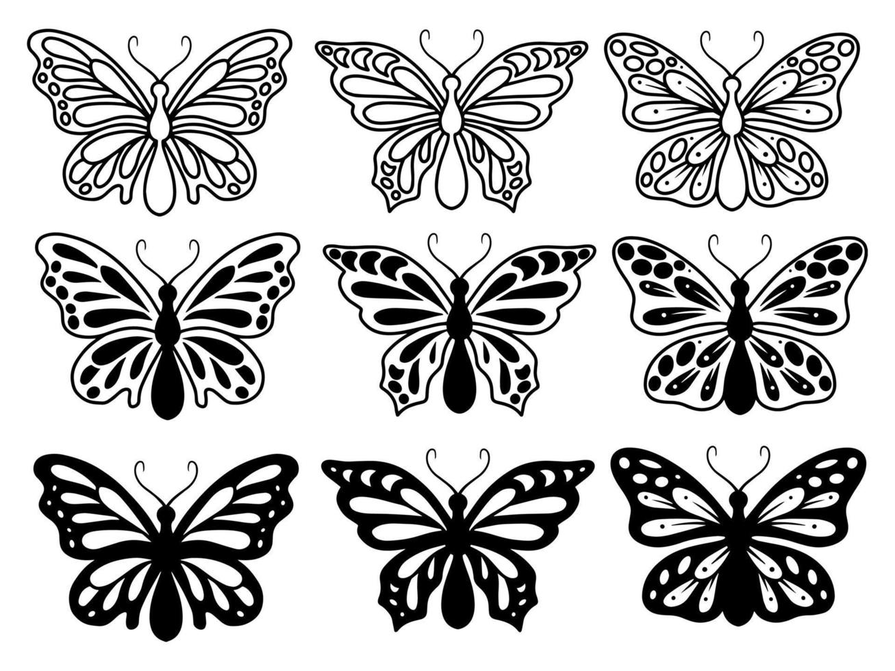 ilustração de doodle de arte de linha de borboleta vetor