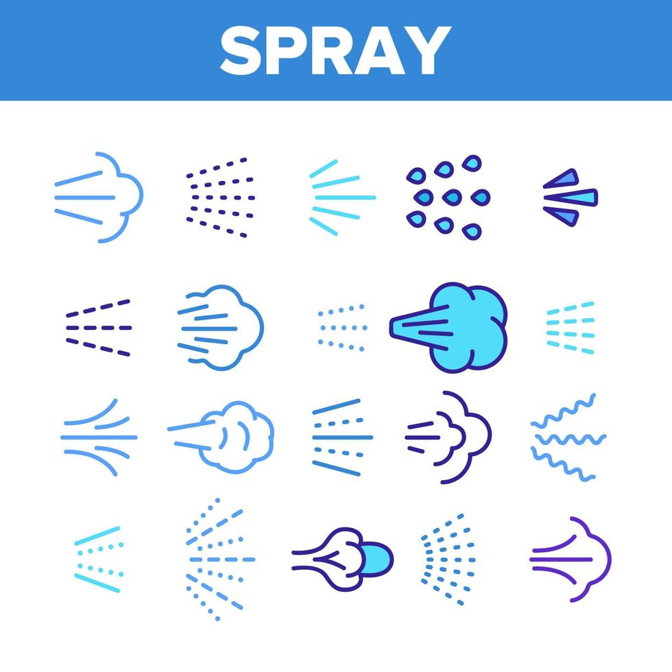 água, vapor, conjunto de ícones lineares de vetor de spray líquido