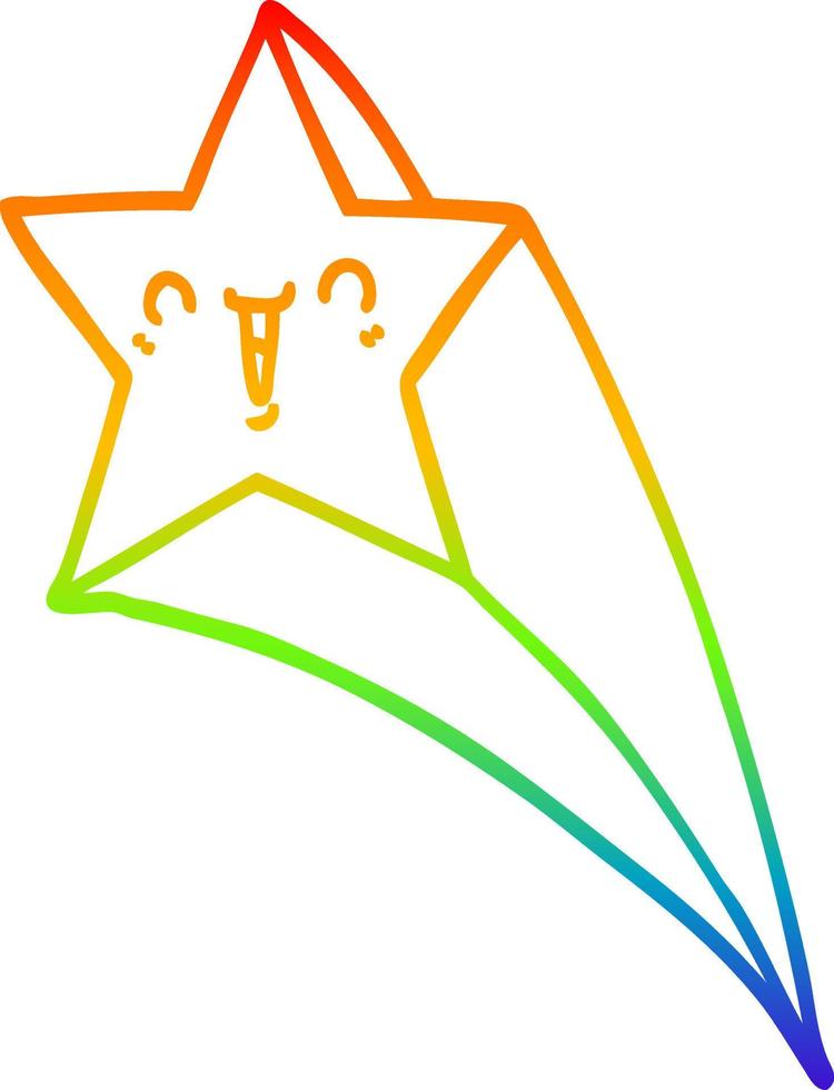 desenho de linha gradiente arco-íris desenho animado estrela cadente vetor
