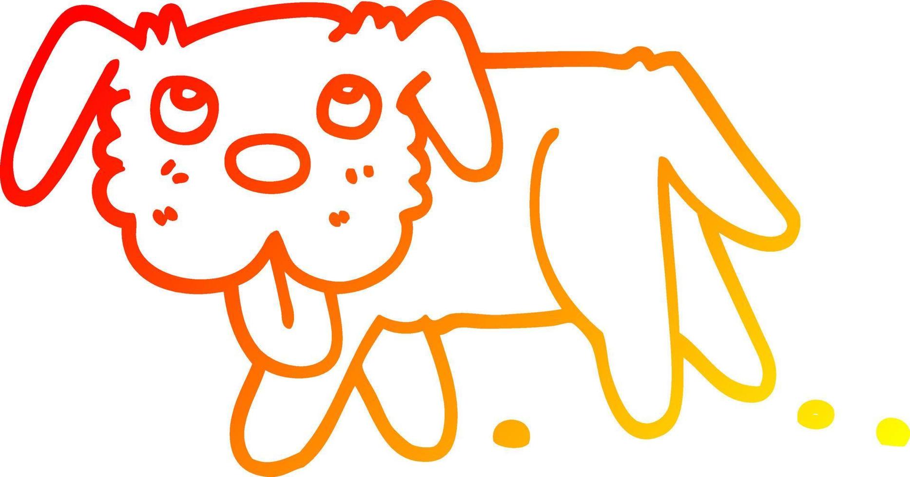 desenho de linha de gradiente quente cão feliz dos desenhos animados vetor