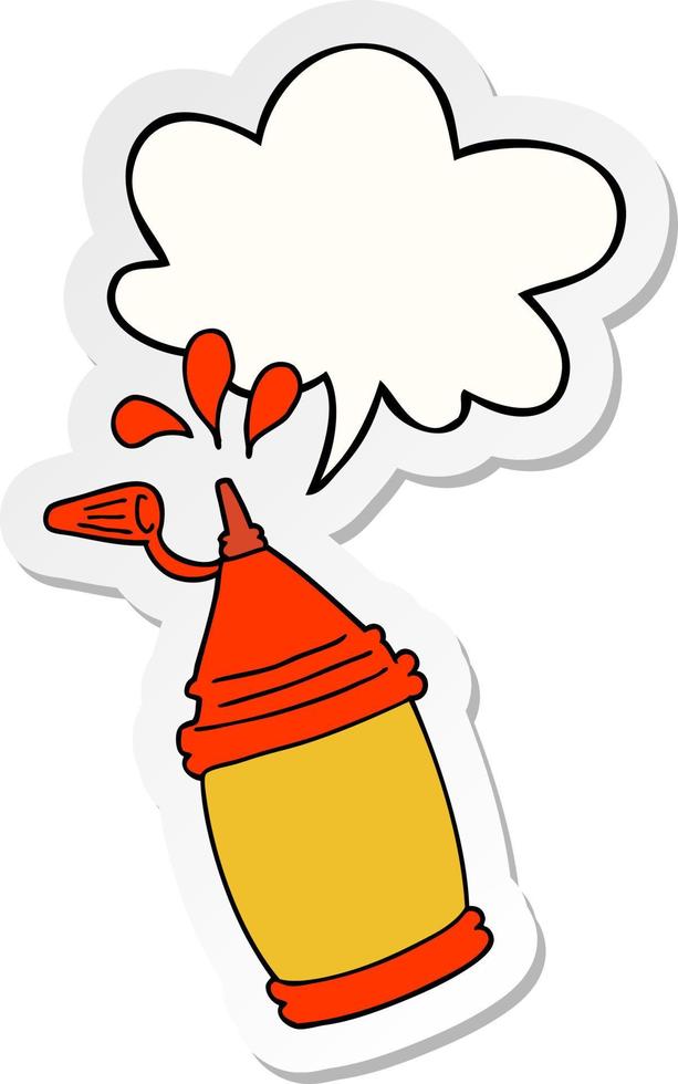 garrafa de ketchup de desenho animado e adesivo de bolha de fala vetor