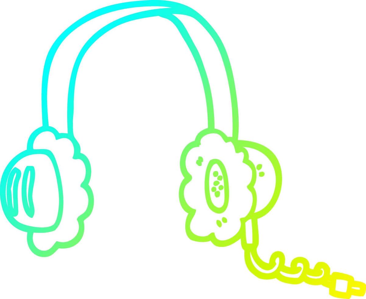 fones de ouvido de música de desenho animado de desenho de linha de gradiente frio vetor