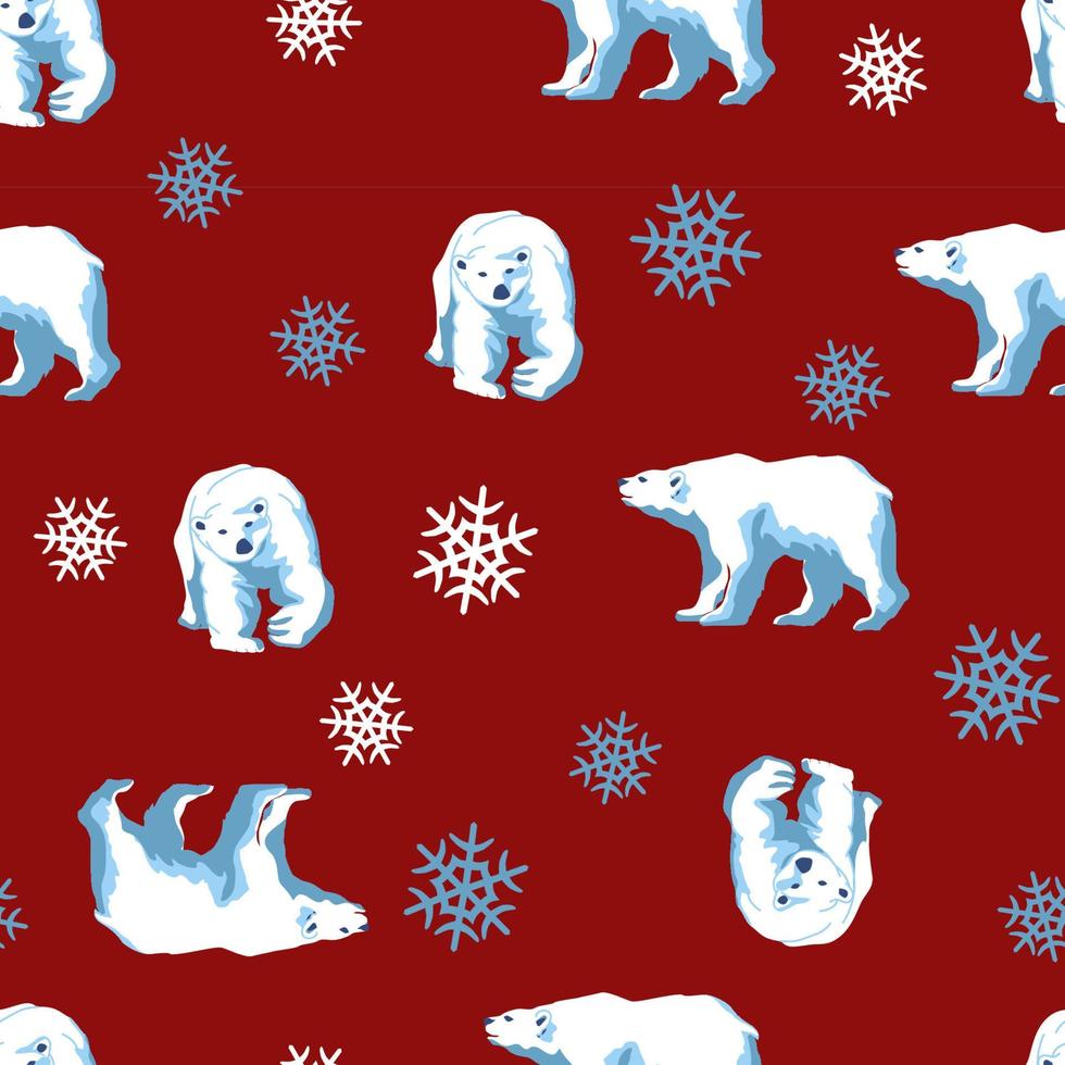 urso polar na impressão repetida sem costura vermelha vetor