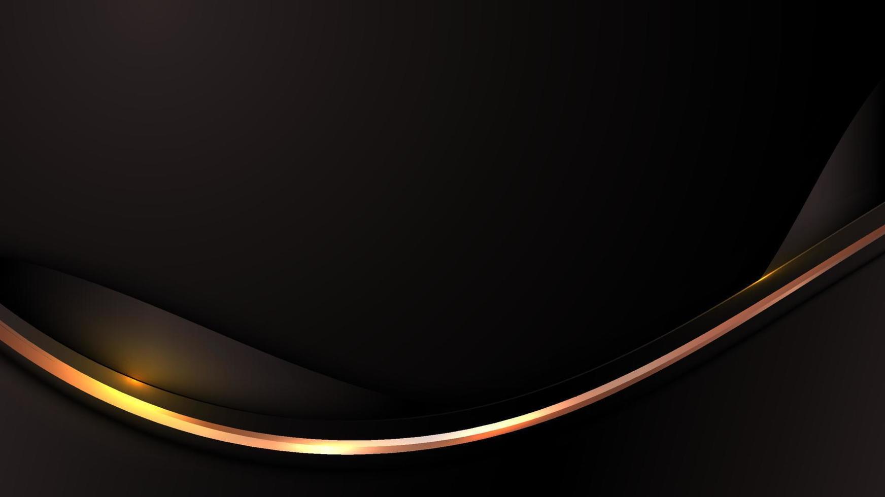 linhas de onda de cor preta de luxo 3d abstratas com decoração de linha curva dourada brilhante vetor